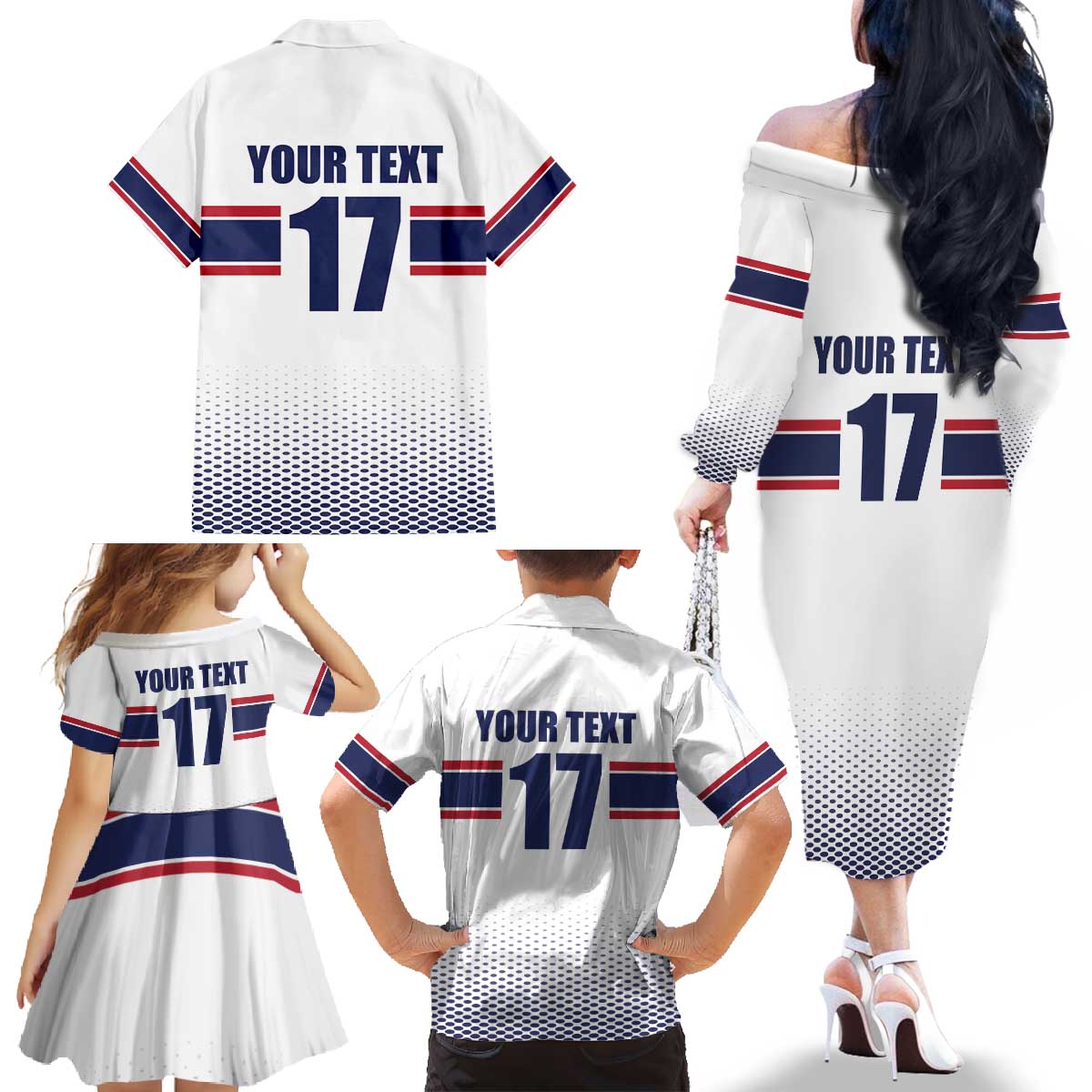 Norway Ice Hockey Custom Family Matching Off The Shoulder Long Sleeve Dress and Hawaiian Shirt Norge Polar Bears White Style