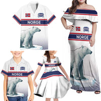 Norway Ice Hockey Custom Family Matching Off Shoulder Maxi Dress and Hawaiian Shirt Norge Polar Bears White Style