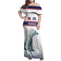 Norway Ice Hockey Custom Family Matching Off Shoulder Maxi Dress and Hawaiian Shirt Norge Polar Bears White Style