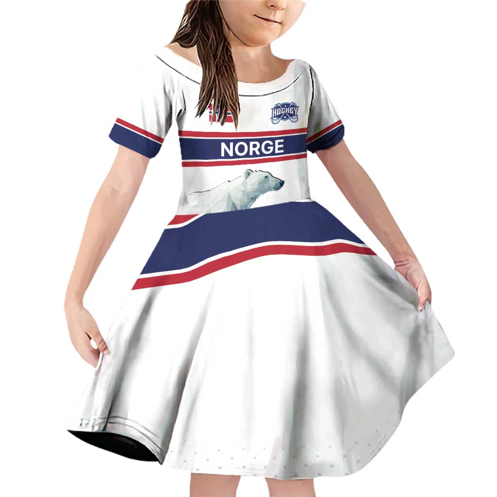 Norway Ice Hockey Custom Family Matching Off Shoulder Short Dress and Hawaiian Shirt Norge Polar Bears White Style