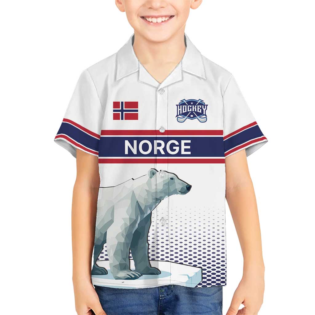 Norway Ice Hockey Custom Family Matching Off Shoulder Short Dress and Hawaiian Shirt Norge Polar Bears White Style