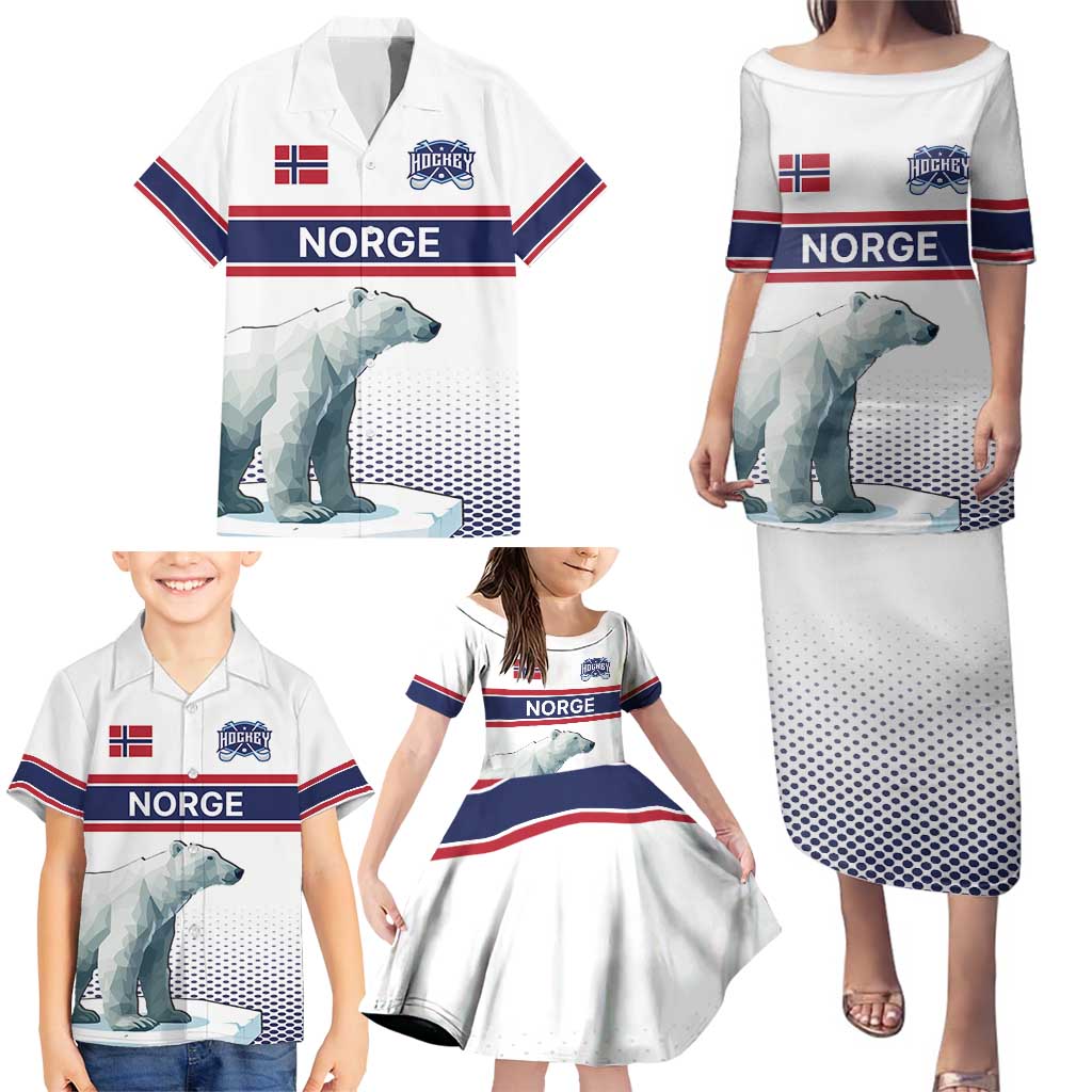 Norway Ice Hockey Custom Family Matching Puletasi and Hawaiian Shirt Norge Polar Bears White Style