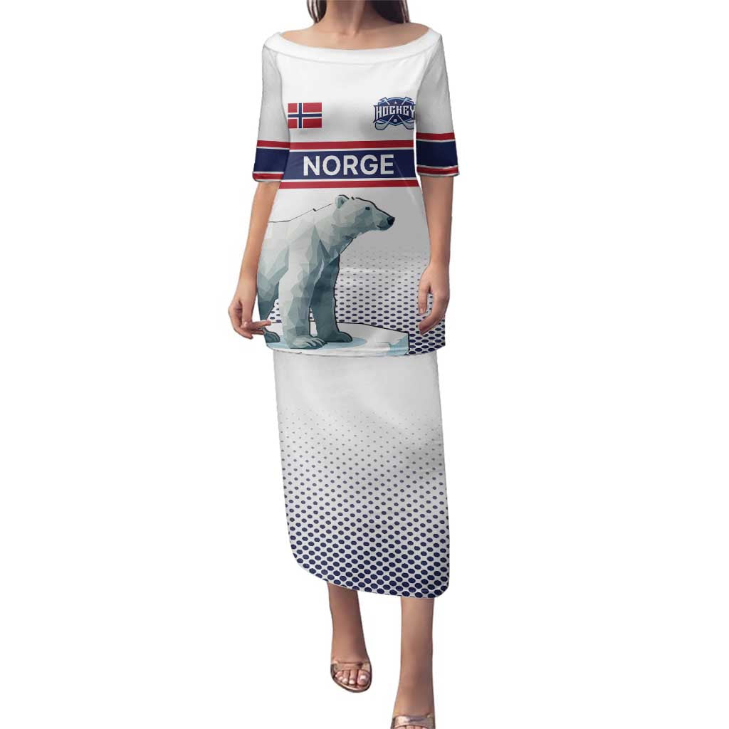 Norway Ice Hockey Custom Family Matching Puletasi and Hawaiian Shirt Norge Polar Bears White Style