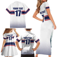 Norway Ice Hockey Custom Family Matching Short Sleeve Bodycon Dress and Hawaiian Shirt Norge Polar Bears White Style