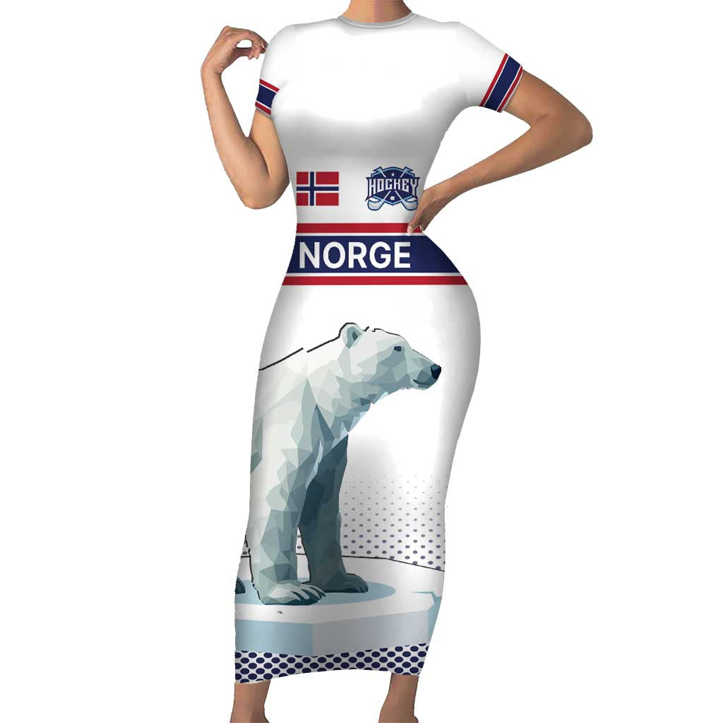 Norway Ice Hockey Custom Family Matching Short Sleeve Bodycon Dress and Hawaiian Shirt Norge Polar Bears White Style