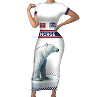 Norway Ice Hockey Custom Family Matching Short Sleeve Bodycon Dress and Hawaiian Shirt Norge Polar Bears White Style