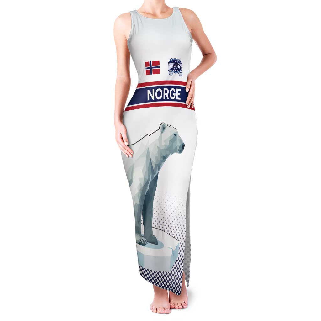 Norway Ice Hockey Custom Family Matching Tank Maxi Dress and Hawaiian Shirt Norge Polar Bears White Style