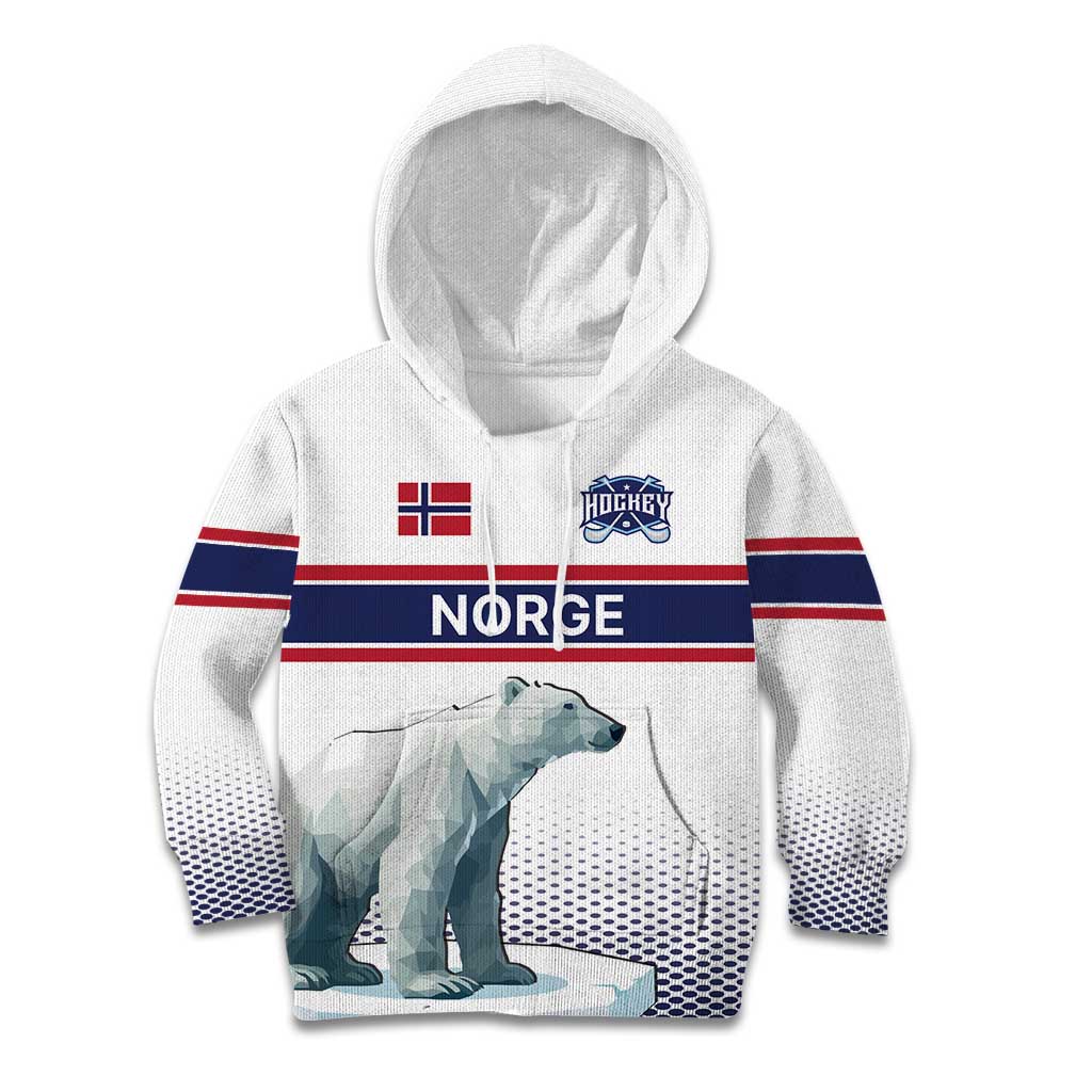 Norway Ice Hockey Custom Kid Hoodie Norge Polar Bears White Style