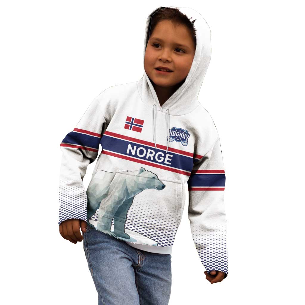 Norway Ice Hockey Custom Kid Hoodie Norge Polar Bears White Style