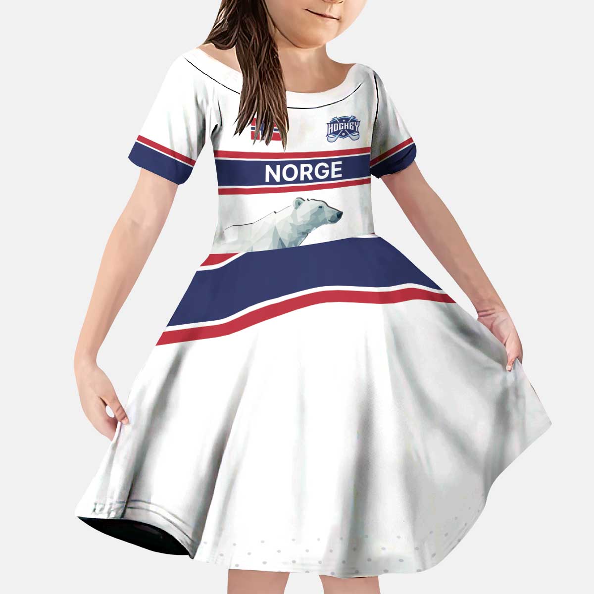 Norway Ice Hockey Custom Kid Short Sleeve Dress Norge Polar Bears White Style