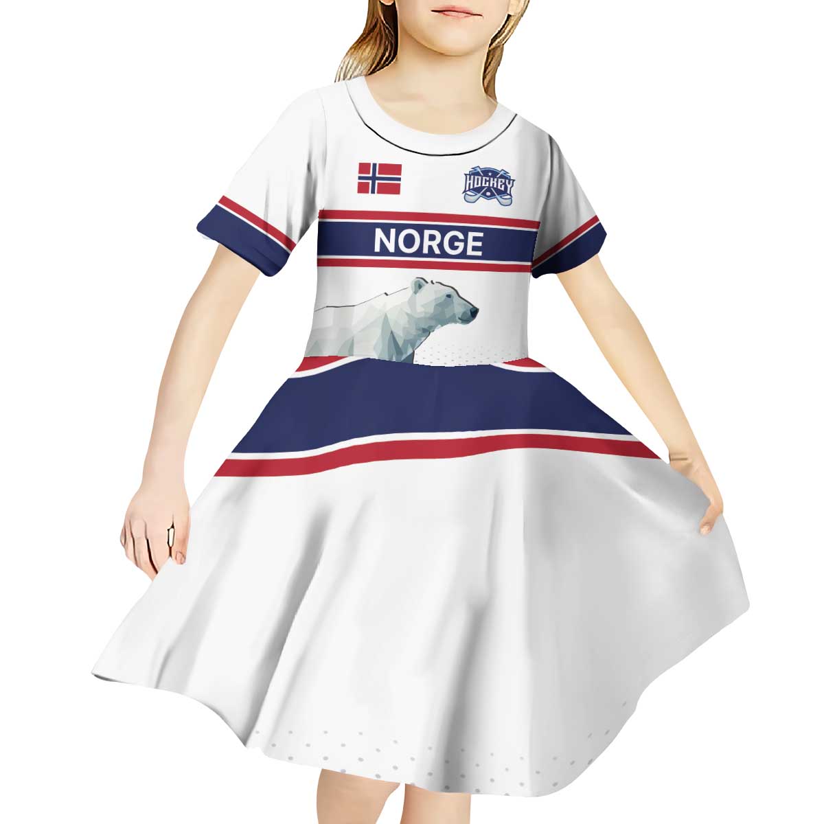 Norway Ice Hockey Custom Kid Short Sleeve Dress Norge Polar Bears White Style