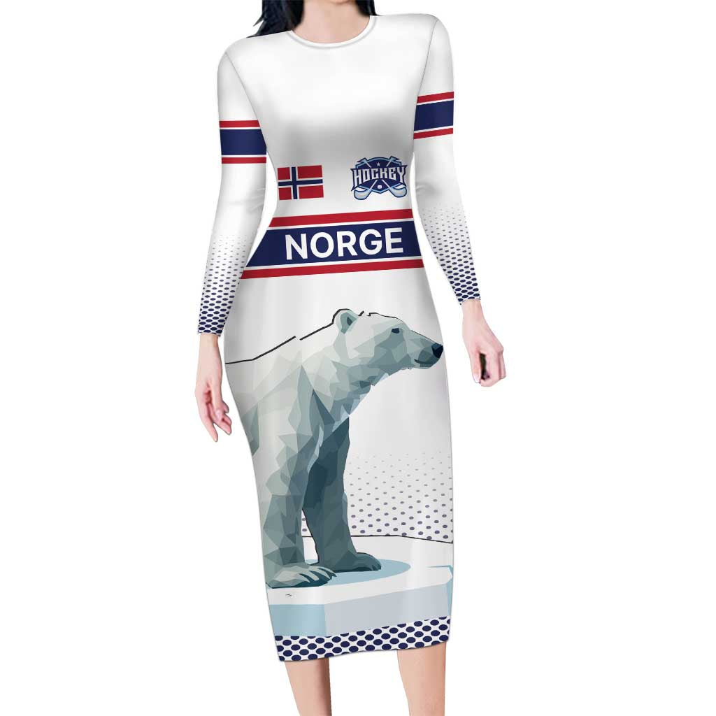 Norway Ice Hockey Custom Long Sleeve Bodycon Dress Norge Polar Bears White Style