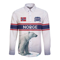 Norway Ice Hockey Custom Long Sleeve Button Shirt Norge Polar Bears White Style
