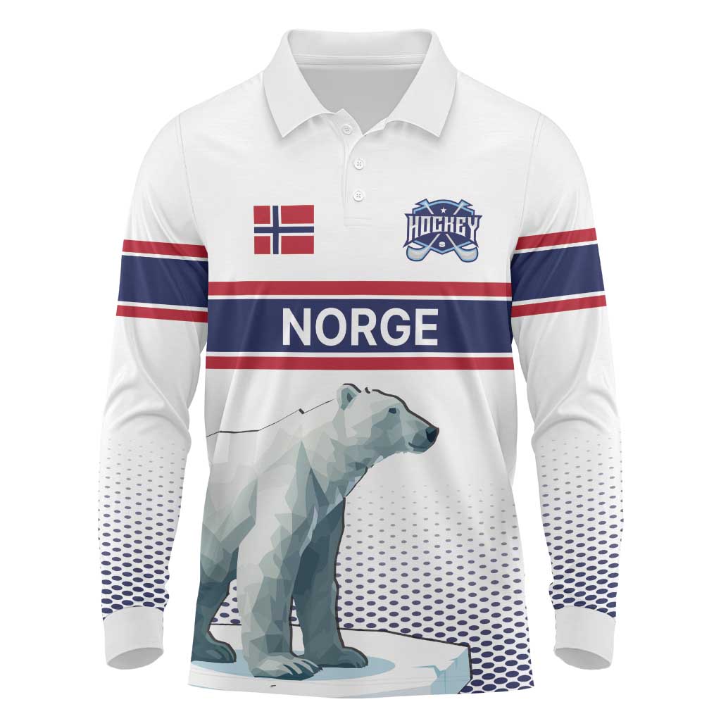 Norway Ice Hockey Custom Long Sleeve Polo Shirt Norge Polar Bears White Style
