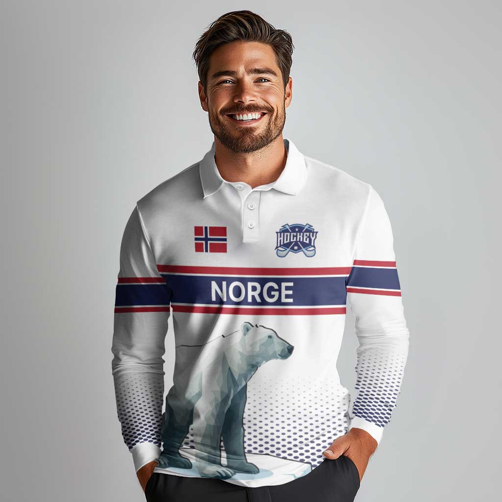 Norway Ice Hockey Custom Long Sleeve Polo Shirt Norge Polar Bears White Style