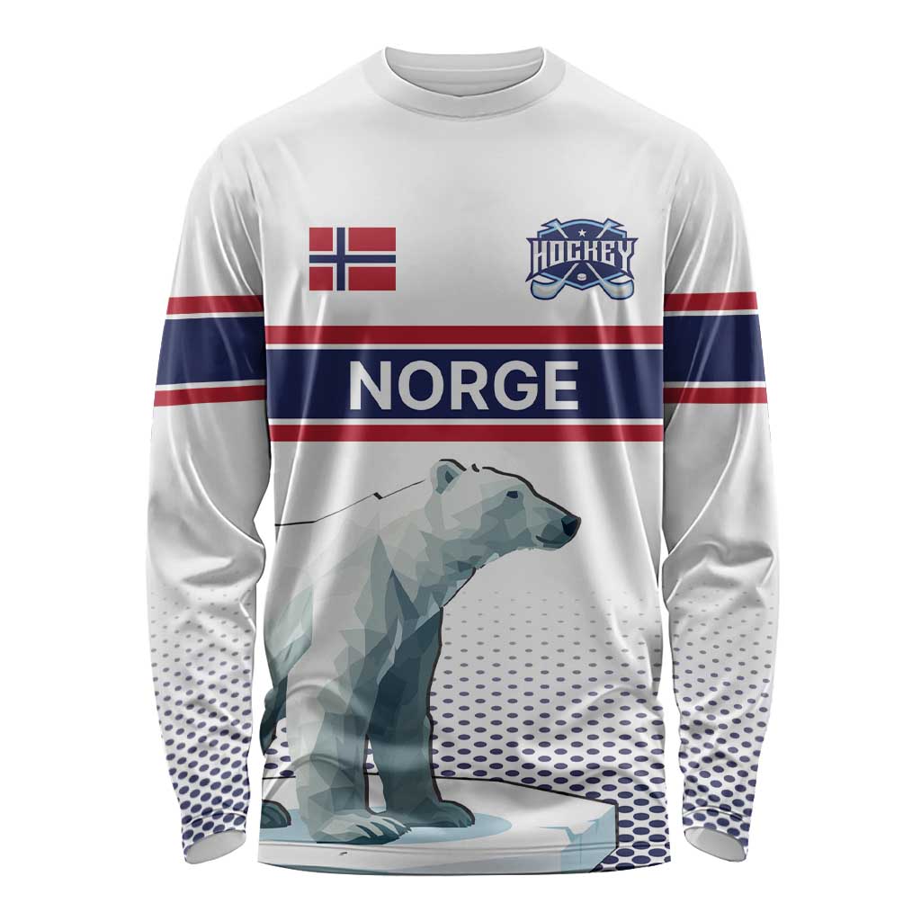 Norway Ice Hockey Custom Long Sleeve Shirt Norge Polar Bears White Style