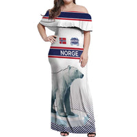 Norway Ice Hockey Custom Off Shoulder Maxi Dress Norge Polar Bears White Style