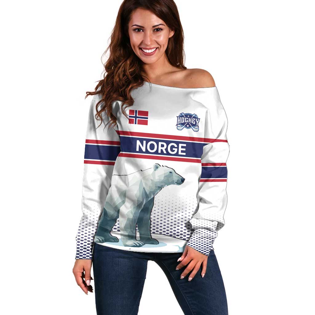Norway Ice Hockey Custom Off Shoulder Sweater Norge Polar Bears White Style
