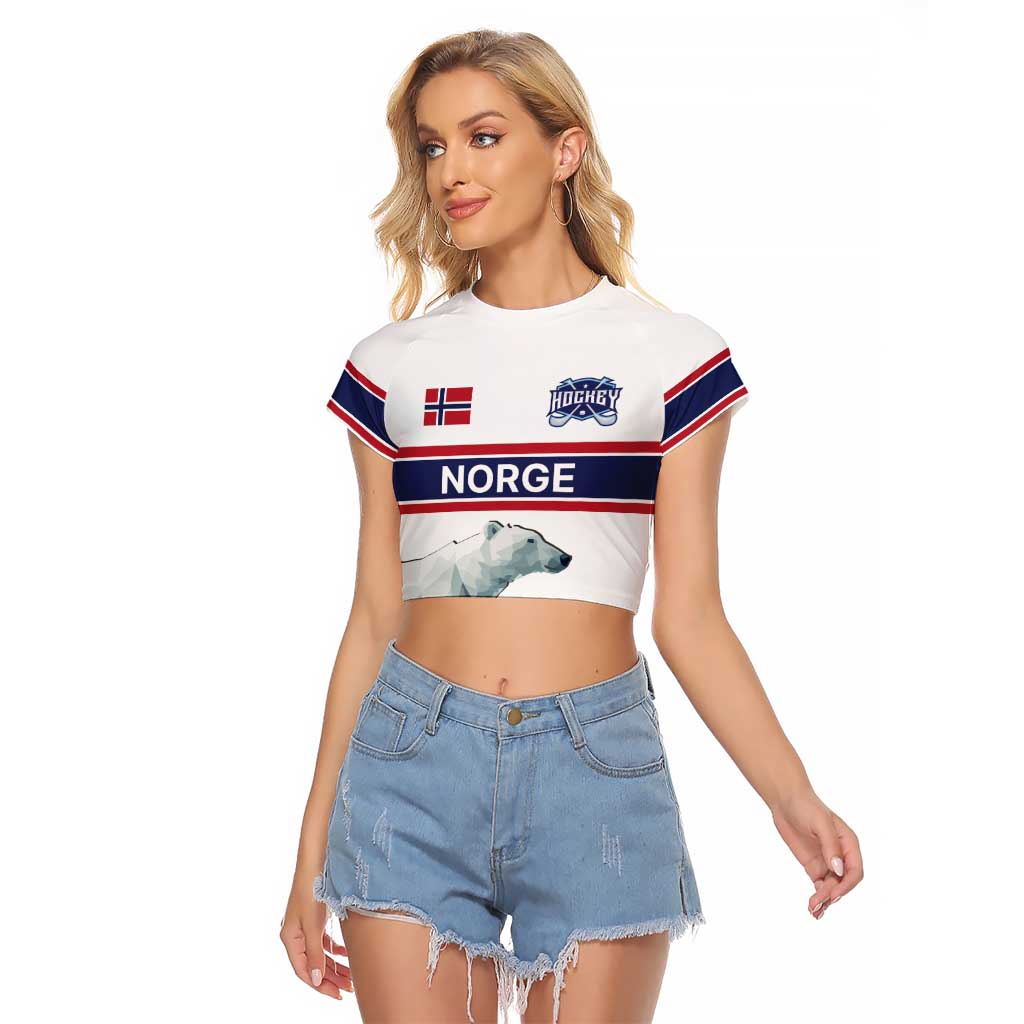 Norway Ice Hockey Custom Raglan Cropped T Shirt Norge Polar Bears White Style