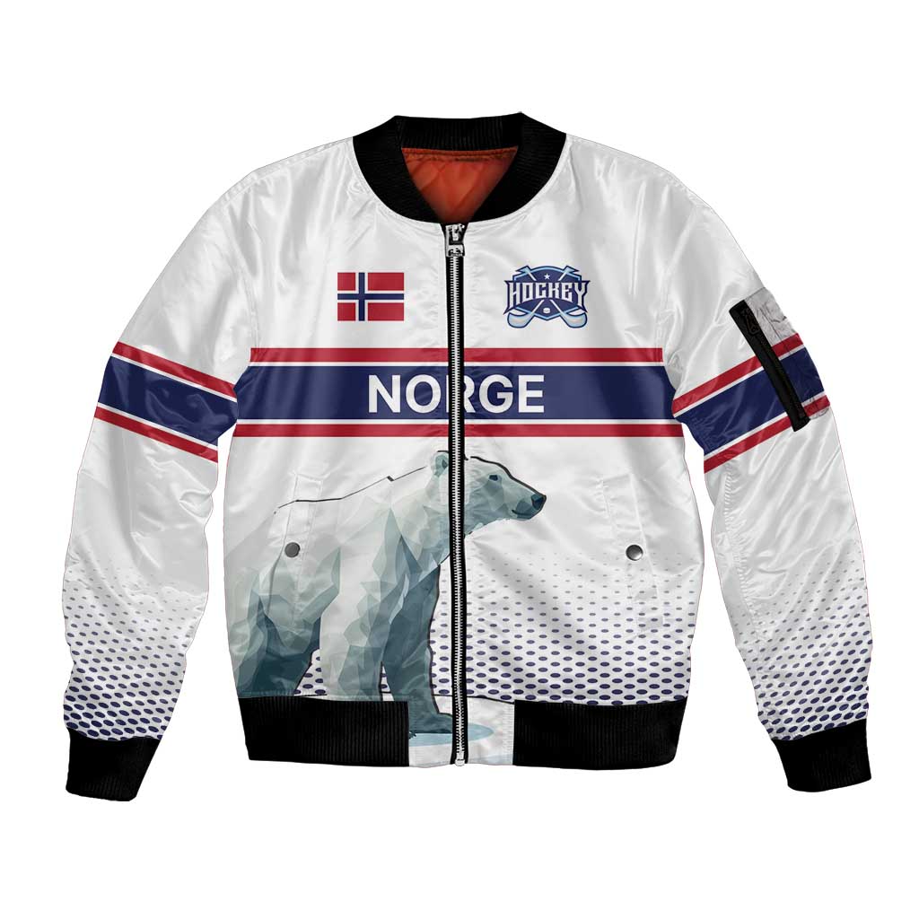 Norway Ice Hockey Custom Sleeve Zip Bomber Jacket Norge Polar Bears White Style