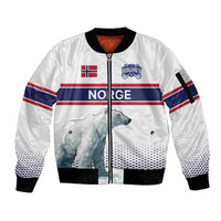 Norway Ice Hockey Custom Sleeve Zip Bomber Jacket Norge Polar Bears White Style