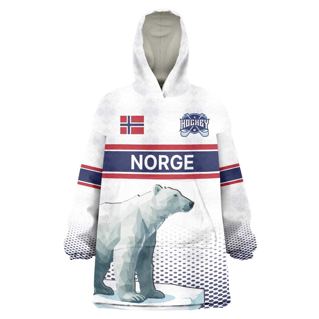 Norway Ice Hockey Custom Wearable Blanket Hoodie Norge Polar Bears White Style