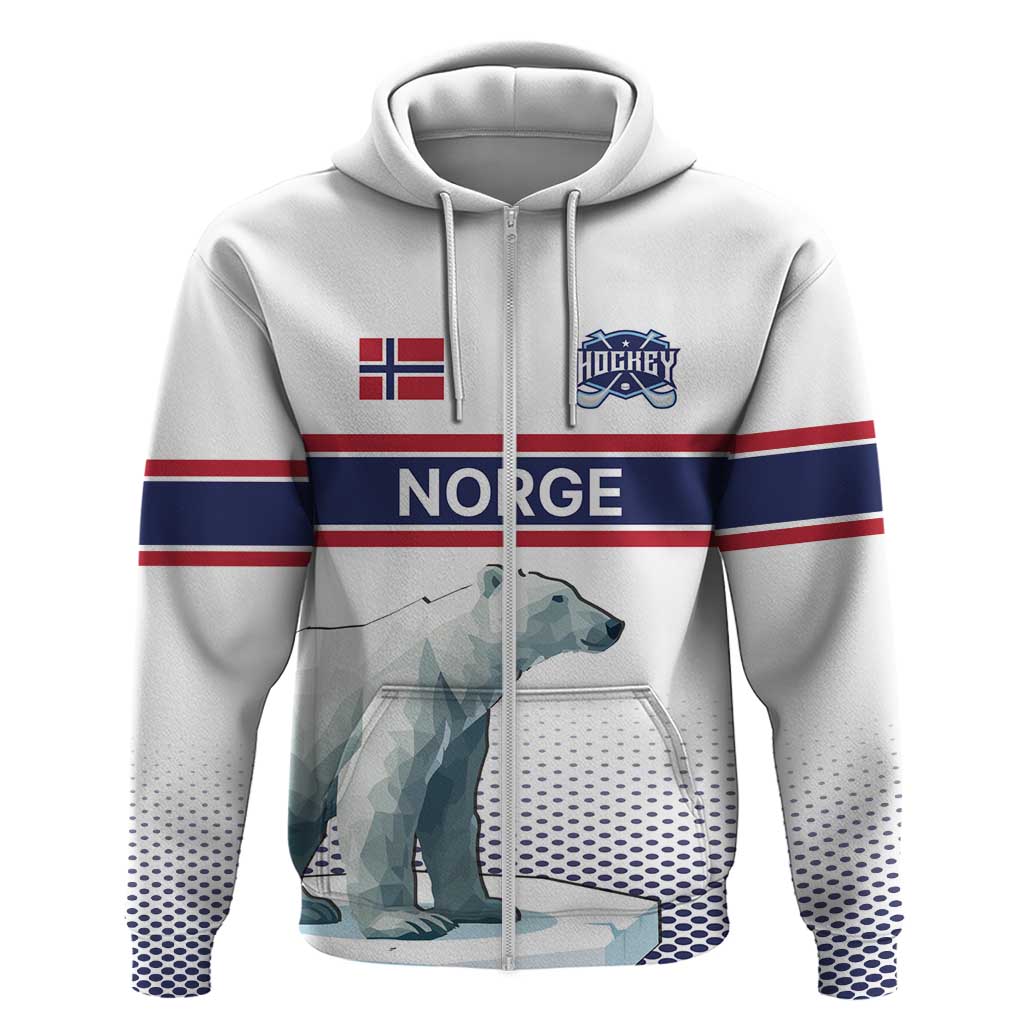 Norway Ice Hockey Custom Zip Hoodie Norge Polar Bears White Style