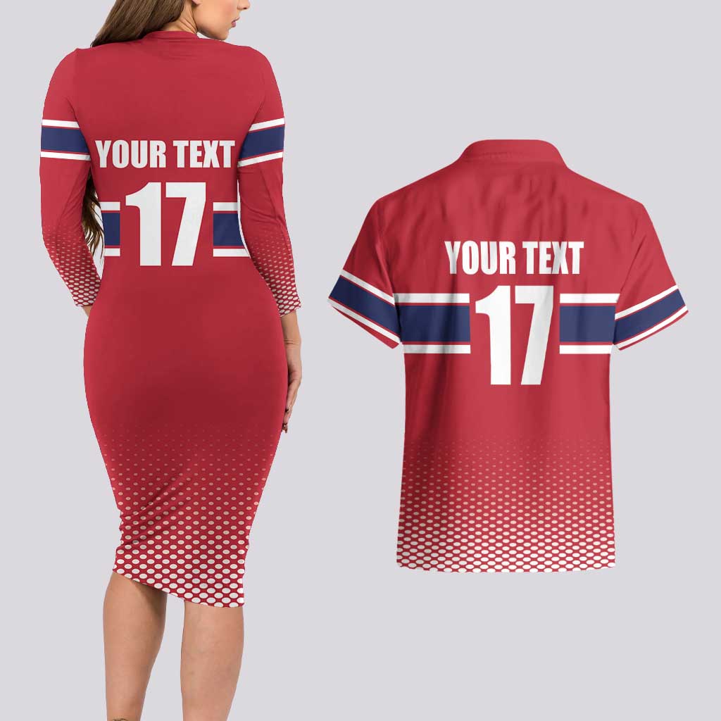Norway Ice Hockey Custom Couples Matching Long Sleeve Bodycon Dress and Hawaiian Shirt Norge Polar Bears Red Style