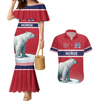 Norway Ice Hockey Custom Couples Matching Mermaid Dress and Hawaiian Shirt Norge Polar Bears Red Style