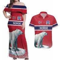 Norway Ice Hockey Custom Couples Matching Off Shoulder Maxi Dress and Hawaiian Shirt Norge Polar Bears Red Style