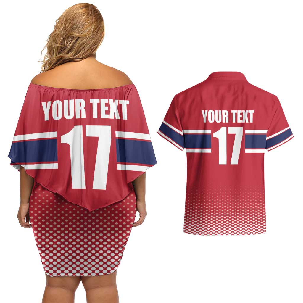 Norway Ice Hockey Custom Couples Matching Off Shoulder Short Dress and Hawaiian Shirt Norge Polar Bears Red Style
