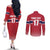 Norway Ice Hockey Custom Couples Matching Off The Shoulder Long Sleeve Dress and Long Sleeve Button Shirt Norge Polar Bears Red Style