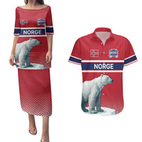 Norway Ice Hockey Custom Couples Matching Puletasi and Hawaiian Shirt Norge Polar Bears Red Style