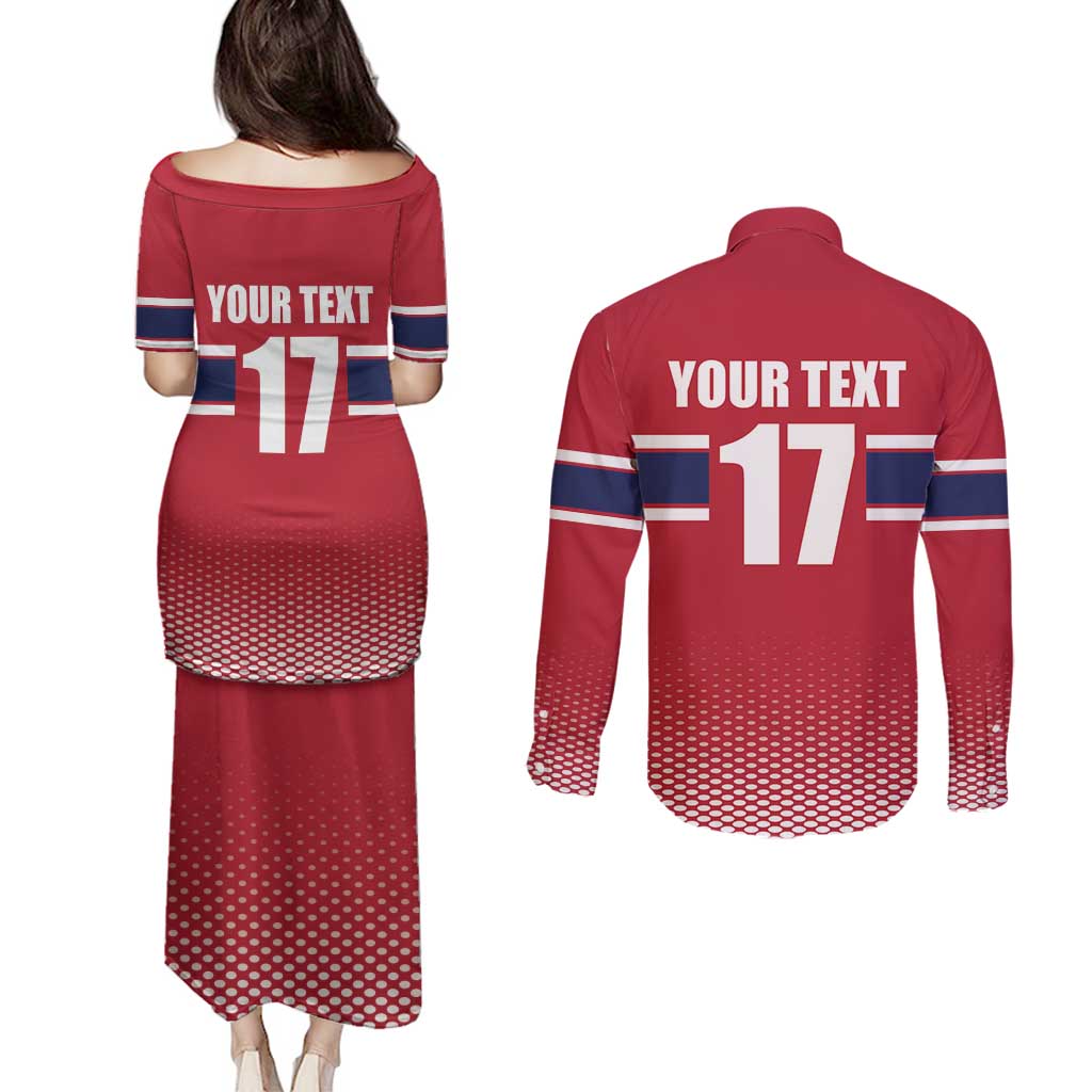 Norway Ice Hockey Custom Couples Matching Puletasi and Long Sleeve Button Shirt Norge Polar Bears Red Style