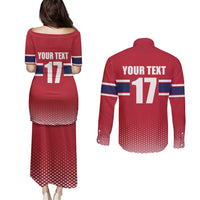 Norway Ice Hockey Custom Couples Matching Puletasi and Long Sleeve Button Shirt Norge Polar Bears Red Style