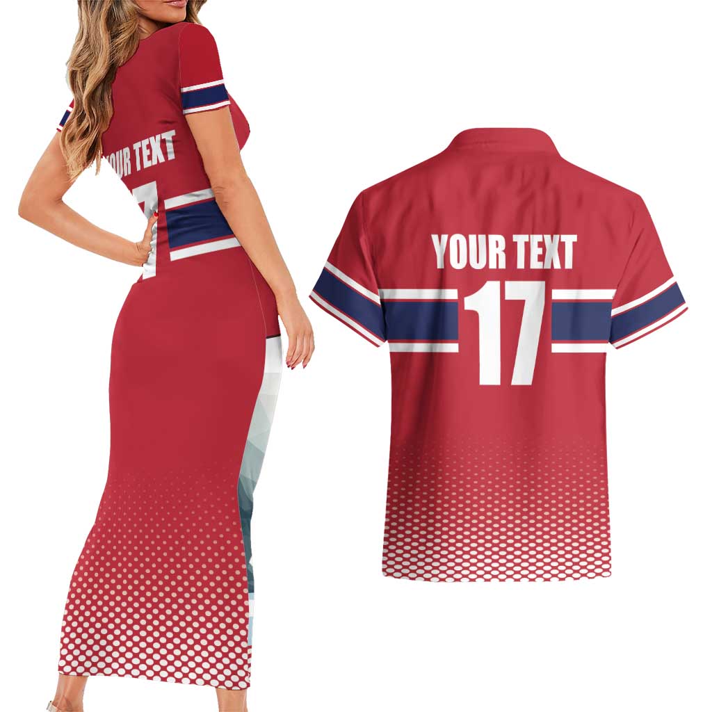 Norway Ice Hockey Custom Couples Matching Short Sleeve Bodycon Dress and Hawaiian Shirt Norge Polar Bears Red Style