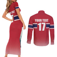 Norway Ice Hockey Custom Couples Matching Short Sleeve Bodycon Dress and Long Sleeve Button Shirt Norge Polar Bears Red Style