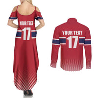Norway Ice Hockey Custom Couples Matching Summer Maxi Dress and Long Sleeve Button Shirt Norge Polar Bears Red Style