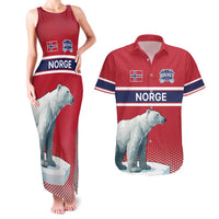 Norway Ice Hockey Custom Couples Matching Tank Maxi Dress and Hawaiian Shirt Norge Polar Bears Red Style