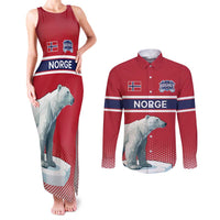 Norway Ice Hockey Custom Couples Matching Tank Maxi Dress and Long Sleeve Button Shirt Norge Polar Bears Red Style