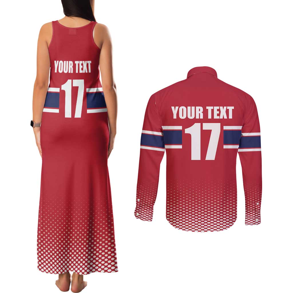 Norway Ice Hockey Custom Couples Matching Tank Maxi Dress and Long Sleeve Button Shirt Norge Polar Bears Red Style