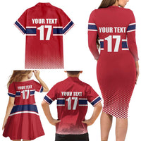 Norway Ice Hockey Custom Family Matching Long Sleeve Bodycon Dress and Hawaiian Shirt Norge Polar Bears Red Style