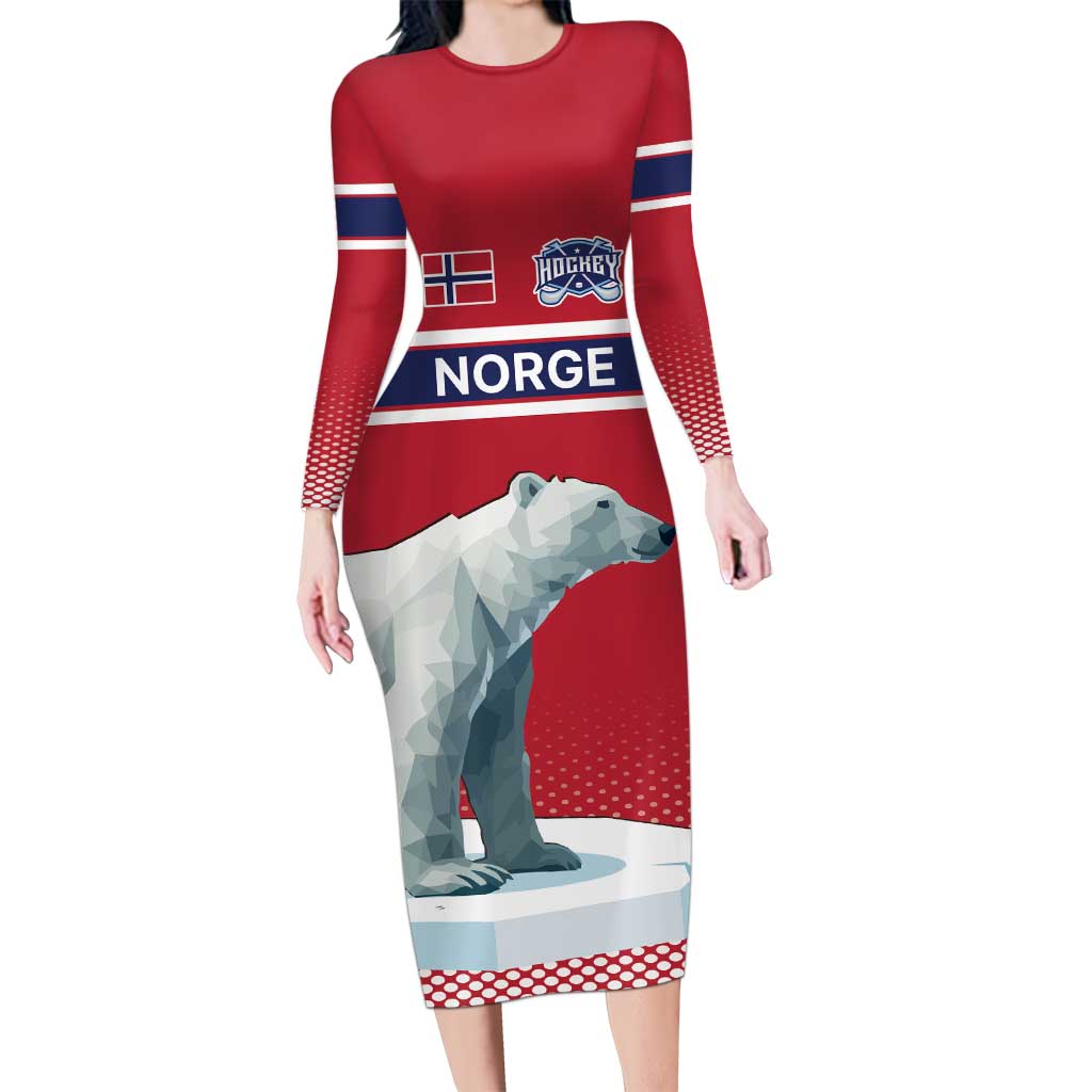 Norway Ice Hockey Custom Family Matching Long Sleeve Bodycon Dress and Hawaiian Shirt Norge Polar Bears Red Style