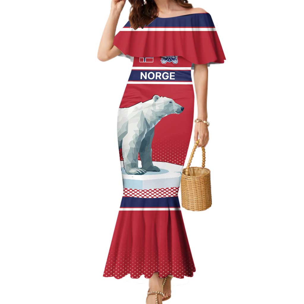 Norway Ice Hockey Custom Family Matching Mermaid Dress and Hawaiian Shirt Norge Polar Bears Red Style