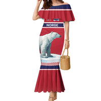 Norway Ice Hockey Custom Family Matching Mermaid Dress and Hawaiian Shirt Norge Polar Bears Red Style