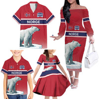 Norway Ice Hockey Custom Family Matching Off The Shoulder Long Sleeve Dress and Hawaiian Shirt Norge Polar Bears Red Style