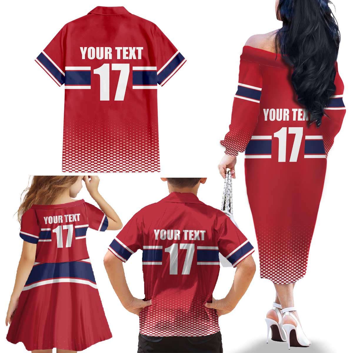Norway Ice Hockey Custom Family Matching Off The Shoulder Long Sleeve Dress and Hawaiian Shirt Norge Polar Bears Red Style