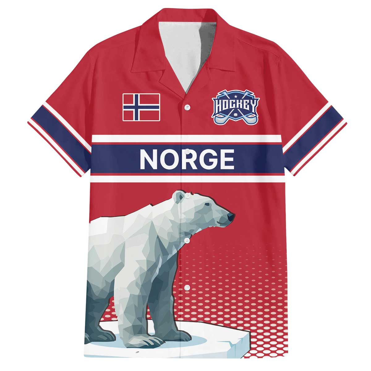 Norway Ice Hockey Custom Family Matching Off The Shoulder Long Sleeve Dress and Hawaiian Shirt Norge Polar Bears Red Style