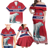 Norway Ice Hockey Custom Family Matching Off Shoulder Maxi Dress and Hawaiian Shirt Norge Polar Bears Red Style