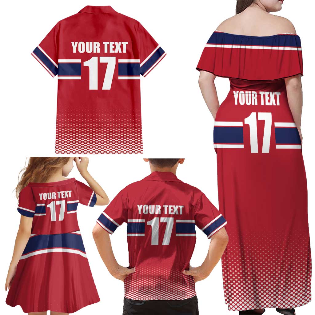 Norway Ice Hockey Custom Family Matching Off Shoulder Maxi Dress and Hawaiian Shirt Norge Polar Bears Red Style